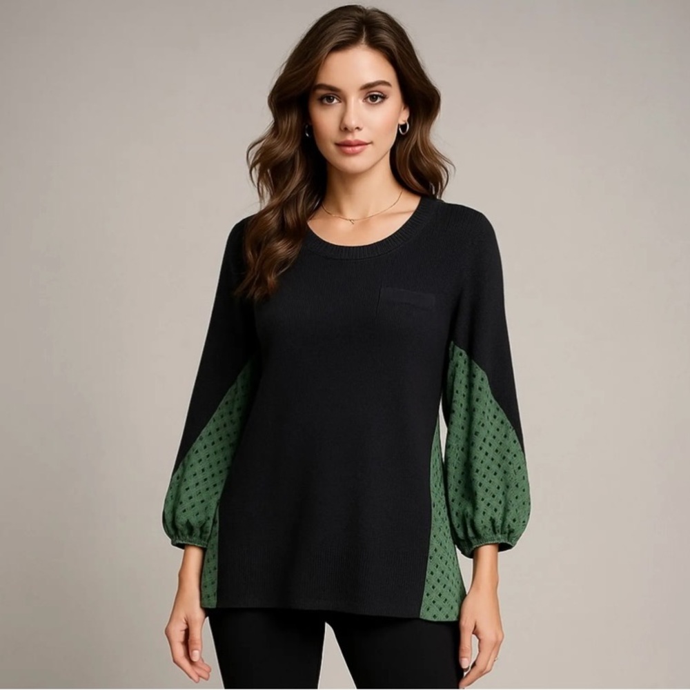 CAbi Black and Green Patterned Sweater